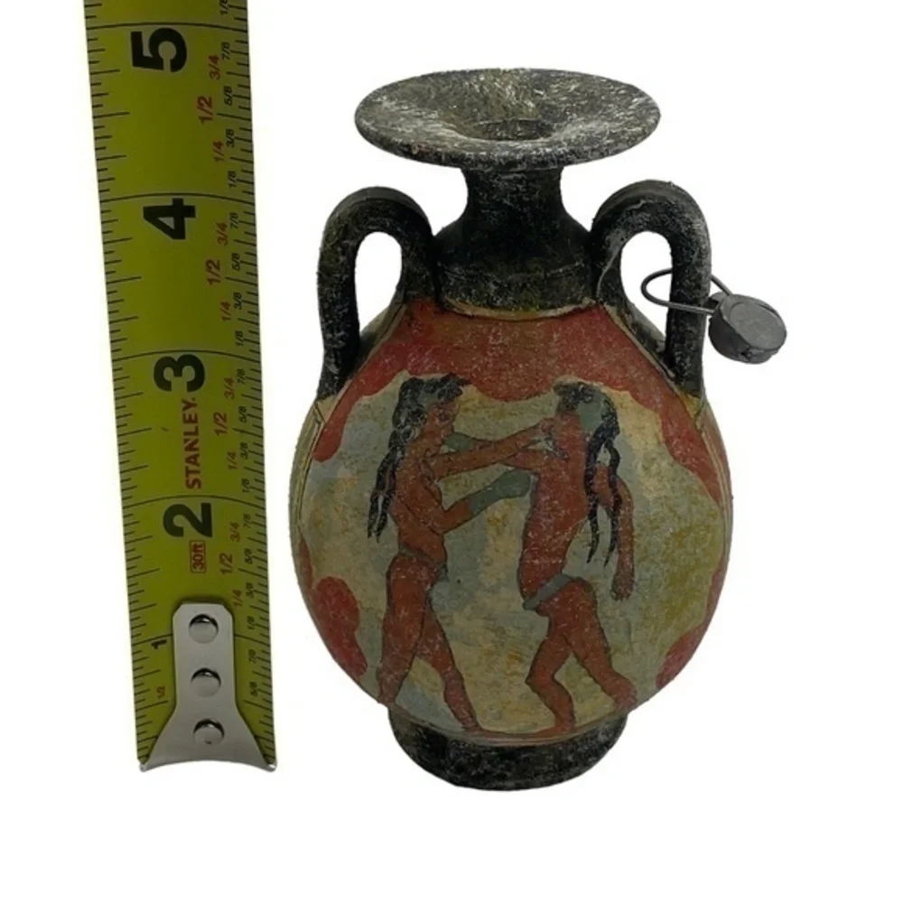 Vintage Greek 2 Side Handmade Greek Minoan Amphora Akrotiri Boxer Vase